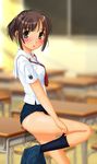  highres kibina_high_school_uniform kimi_kiss no_pants sakino_asuka school_swimsuit school_uniform shiukichi skirt skirt_pull solo swimsuit swimsuit_under_clothes undressing 