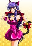  animal_ears bell bow breasts cat_ears cat_tail choker cleavage cosplay detached_sleeves extra_ears gloves gradient gradient_background jingle_bell long_hair magical_girl medium_breasts mew_ichigo mew_ichigo_(cosplay) nerine pink_choker pointy_ears puffy_detached_sleeves puffy_sleeves purple_hair red_eyes red_gloves sandgarden shuffle! solo tail tail_bell tail_bow tokyo_mew_mew very_long_hair yellow_background 