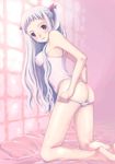 ass camisole from_side kimidorin kneeling lingerie long_hair looking_back original panties panty_pull solo underwear white_panties younger 
