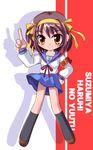  armband bangs blue_sailor_collar brown_hair kita_high_school_uniform long_sleeves narisawa_naruo sailor_collar school_uniform serafuku short_hair solo suzumiya_haruhi suzumiya_haruhi_no_yuuutsu 