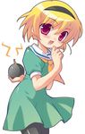  blonde_hair bomb cyakoro2002 dress hairband higurashi_no_naku_koro_ni houjou_satoko lowres pantyhose red_eyes sailor_dress short_hair solo 