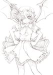  bat_wings bonnet demon_wings greyscale hands_on_hips hat mob_cap monochrome one_eye_closed remilia_scarlet short_hair sin-go sketch skirt smile solo touhou wings 