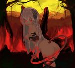  ass cr_dagger demon demon_tail horns looking_back nude original red red_eyes solo tail thighhighs torn_clothes torn_legwear 