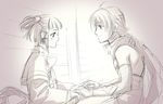  1girl couple freyjadour_falenas gensou_suikoden gensou_suikoden_v hetero lyon monochrome pink satsuki_yuu_(awairo) 