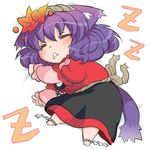  aku_(dejigiga) animal_ears cat_ears cat_tail chibi hair_ornament kemonomimi_mode leaf_hair_ornament sleeping solo tail touhou yasaka_kanako 