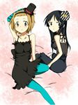  akiyama_mio alternate_hairstyle bare_shoulders black_hair brown_hair cosplay costume_switch don&#039;t_say_lazy don't_say_&quot;lazy&quot; don't_say_lazy fingerless_gloves gloves k-on! long_hair lowres pantyhose short_hair sweatdrop tainaka_ritsu 