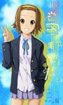  brown_eyes brown_hair grin hairband k-on! school_uniform short_hair smile solo tainaka_ritsu v yume_robo 