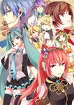  6+girls ahoge aqua_eyes aqua_hair blonde_hair blue_eyes blue_hair brown_eyes brown_hair detached_sleeves everyone green_eyes green_hair gumi hair_ornament hair_ribbon hairclip hatsune_miku headphones headset kagamine_len kagamine_rin kaito kamui_gakupo long_hair megurine_luka meiko minigirl multiple_boys multiple_girls necktie pink_hair ponjiritsu purple_hair ribbon sf-a2_miki short_hair skirt smile thighhighs twintails vocaloid zettai_ryouiki 