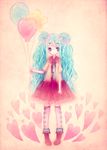  ayata_tomiko bad_id bad_pixiv_id balloon blue_eyes blue_hair boots bow dress hatsune_miku heart long_hair necktie solo thighhighs twintails vocaloid 