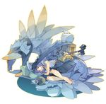  akitsu_taira angel_wings animal aqua_eyes barefoot bird hammer jar lying on_side original purple_hair solo wings 