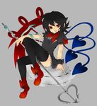  8_(konko) asymmetrical_wings bad_id bad_pixiv_id black_hair black_legwear houjuu_nue polearm red_eyes short_hair snake solo thighhighs touhou ufo weapon wings zettai_ryouiki 