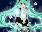  bridal_gauntlets flower green_eyes green_hair hatsune_miku hatsune_miku_(append) highres long_hair navel necktie solo thighhighs twintails very_long_hair vocaloid vocaloid_append yayoi_(egoistic_realism) 