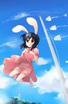  animal_ears barefoot black_hair bloomers bone bunny_ears inaba_tewi red_eyes shin_(new) short_hair solo touhou underwear 