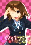  bad_id bad_pixiv_id brown_eyes brown_hair hirasawa_yui k-on! laco_soregashi one_eye_closed salute school_uniform short_hair solo 