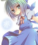  bad_id bad_pixiv_id blue_eyes blue_hair bow cirno frown hair_bow reia short_hair snowflakes solo touhou wings 