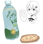  bottle food hair_ornament hairclip inami_mahiru kirin_(company) partially_colored pizza solo takayaki translated working!! 