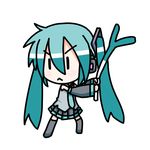  :&lt; baseball_bat blush chibi chibi_miku detached_sleeves hatsune_miku minami_(colorful_palette) simple_background solo spring_onion twintails vocaloid weapon |_| 