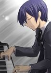  blue_hair bow closed_eyes instrument male_focus persona persona_3 piano ribbon school_uniform segami_daisuke solo yuuki_makoto 