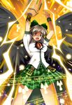  arm_cannon arms_up caution cocoa_(cocoa0191) eyes lightning long_hair open_mouth radiation_symbol reiuji_utsuho skirt solo touhou weapon wings 