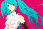  aqua_eyes aqua_hair bad_id bad_pixiv_id elbow_gloves gloves hatsune_miku hatsune_miku_(append) long_hair monaco_(rmn02) necktie open_clothes open_shirt shirt simple_background solo twintails upper_body vocaloid vocaloid_append 