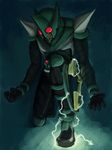  electricity green highres kamen_rider kamen_rider_kabuto_(series) kamen_rider_kick_hopper male_focus solo teku_(the3dempire) 