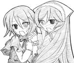  greyscale heterochromia holding_hands lowres monochrome multiple_girls rozen_maiden siblings sisters souseiseki suiseiseki takami_ryou twins 