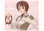  brown_eyes brown_hair leash original short_hair solo tamaki_g_(artist) 