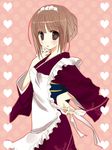  apron brown_hair heart japanese_clothes long_sleeves maid original sesena_yau solo 