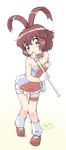  antenna_hair bare_shoulders brown_eyes brown_hair garters holding holding_wand leaning_forward lingerie nervous panties panty_pull randou renkin_san-kyuu_magical_pokaan solo tears thigh_gap underwear wand yuuma_(renkin_san-kyuu_magical_pokaan) 