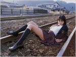  blazer jacket photo railroad_tracks school_uniform shihono_ryo solo 