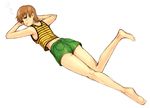  bare_legs barefoot brown_hair fate/stay_night fate_(series) fujimura_taiga full_body legs lying on_stomach short_hair shorts simple_background sketch sleepy solo tank_top yu_65026 
