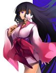  black_hair flower japanese_clothes japonica long_hair original purple_eyes 