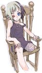  amputee bandages bare_shoulders bikko blue_eyes chair dress frown multicolored_hair one-eyed original scar scar_across_eye short_dress simple_background sitting solo strap_slip sundress two-tone_hair white_background white_hair yoshida_on 
