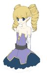  archer_(disgaea) bare_shoulders blonde_hair blue_eyes disgaea drill_hair flat_chest flat_color naporu no_legs pointy_ears sketch solo twintails 