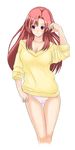  breasts huge_breasts kazami_mizuho lace lace-trimmed_panties long_sleeves no_pants onegai_teacher panties red_hair shima-shuu sleeves_pushed_up solo standing sweater thigh_gap underwear white_panties 
