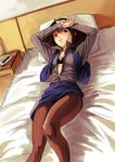  artist_request bed bra futaba_channel lingerie long_sleeves open_clothes open_shirt pantyhose shirt solo underwear yamada-san 