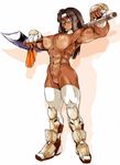  abs amazon blue_eyes boots breasts brown_hair copyright_request dark_skin ez6 hairband inverted_nipples large_breasts muscle muscular_female nipples no_panties solo sword thighhighs topless weapon 