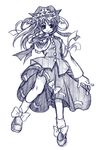  amamizu_(myofuu_kai) bow dress full_body greyscale hat long_hair long_sleeves monochrome ribbon rod_of_remorse shiki_eiki shoes smile solo touhou white_background 