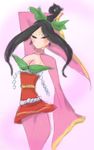  artist_request black_hair blush breasts japanese_clothes kimono large_breasts long_sleeves markings obi ookami_(game) sakuya_(ookami) sash solo 