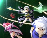  4girls animal_ears armor blonde_hair braid cropped_legs fingerless_gloves forehead_jewel gloves graf_eisen hair_ornament hammer hat jacket levantine long_hair long_skirt lyrical_nanoha magic_circle magical_boy magical_girl mahou_shoujo_lyrical_nanoha mahou_shoujo_lyrical_nanoha_a's multiple_girls open_clothes open_jacket pink_hair ponytail red_hair schwertkreuz shamal short_hair signum skirt staff sumeragi_kou sword twin_braids vita waist_cape weapon white_hair wings wolf_ears x_hair_ornament yagami_hayate zafira 