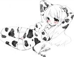  animal_ears animal_print asahina_mikuru cow_ears cow_girl cow_print monochrome niwaka_yuan solo spot_color suzumiya_haruhi_no_yuuutsu 