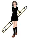  bob_cut copyright_request error glasses instrument kneehighs long_sleeves music school_uniform short_hair socks solo trombone yasuda_suzuhito 