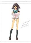  armband black_legwear bow bow_panties brown_hair crossed_arms hairband kita_high_school_uniform kneehighs long_sleeves no_pants panties pinzu school_uniform serafuku shoes short_hair socks solo suzumiya_haruhi suzumiya_haruhi_no_yuuutsu underwear white_panties 