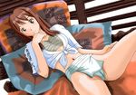  brown_eyes brown_hair fundoshi hoshino_yuumi japanese_clothes kimi_kiss loincloth looking_at_viewer lying on_back sarashi shiroi_panya smile solo yamakasa 