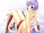  boots bunny copyright_request long_sleeves looking_at_viewer mikeou miniskirt pet purple_eyes purple_hair school_uniform short_hair sitting skirt snow solo 