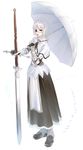  armor armored_dress aura-hysterica eyepatch gauntlets maid mr.romance ragnarok_online short_hair sword swordsman_(ragnarok_online) umbrella weapon white_hair 