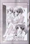  asahina_mikuru greyscale headset highres itou_noiji monochrome multiple_girls nagato_yuki purple scan short_hair sos_galactic_patrol suzumiya_haruhi suzumiya_haruhi_no_yuuutsu 