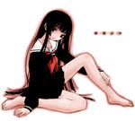  bangs barefoot black_hair black_serafuku black_skirt blunt_bangs enma_ai feet hime_cut ishida_masatsuki jigoku_shoujo long_hair long_sleeves lowres red_eyes school_uniform serafuku skirt solo 