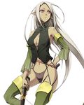  bare_shoulders black_panties boots bow_(weapon) breasts cleavage copyright_request crossbow detached_sleeves elf face fantasy green_footwear green_legwear gun highleg highleg_panties kyo_(kuroichigo) large_breasts lowres no_bra panties pointy_ears sleeveless solo standing thigh_boots thighhighs underwear vest weapon 