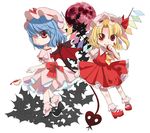  bat bat_wings chibi cup flandre_scarlet full_moon hayashi_tsugumi moon multiple_girls red_eyes red_moon remilia_scarlet siblings sisters teacup touhou wings 